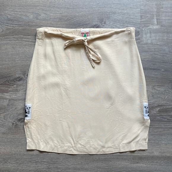 MOSHOOD Cream Midi Skirt Drawstring Designer Casual Patch Sz S/M Minimal - Picture 1 of 8